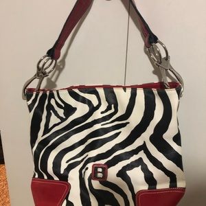 Zebra print large hobo shoulder bag. Dooney Bourke style